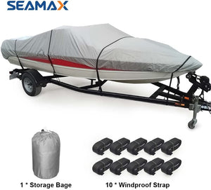 Seamax Marine Heavy Duty 600D Trailerable Boat Cover para V-Hull, Tri-Hull Runabouts y bote de aluminio