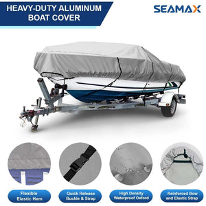 Seamax Marine Heavy Duty 600D Trailerable Boat Cover para V-Hull, Tri-Hull Runabouts y bote de aluminio