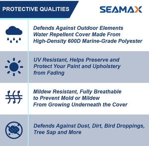 Seamax Marine Heavy Duty 600D Trailerable Boat Cover para V-Hull, Tri-Hull Runabouts y bote de aluminio