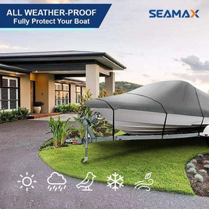 Seamax Marine Heavy Duty 600D Trailerable Boat Cover para V-Hull, Tri-Hull Runabouts y bote de aluminio