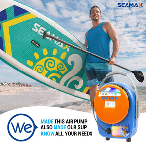 SEAMAX SUP Electric Air Pump for Inflatable Paddle Board & Boat, High Speed Double Stage for Inflation and Deflation, Max 20 PSI and Additional 5 Valve Fittings Included