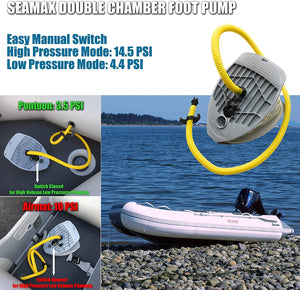 Bomba de pie Seamax 9L con cámaras dobles, alto volumen y alta presión, máx. 15 PSI para bote inflable y SUP