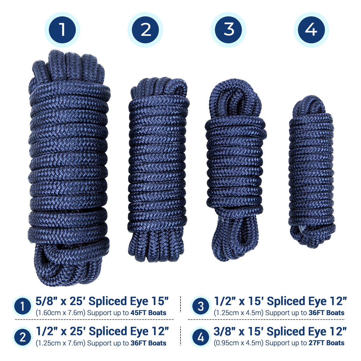 5/8 x 15' - Black (2 Pack) Durable Double Braided Nylon Dock Line - for Boats Up to 45' - Long Lasting Mooring Line - Strong Nylon Dock Lines for